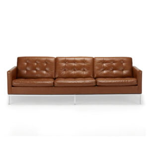 3 seater brown reddish leather sofa on metal legs