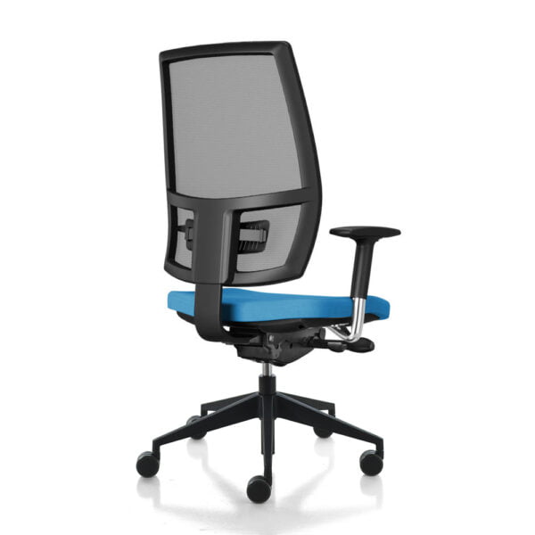 Adjustable office chair with blue seat and mesh back