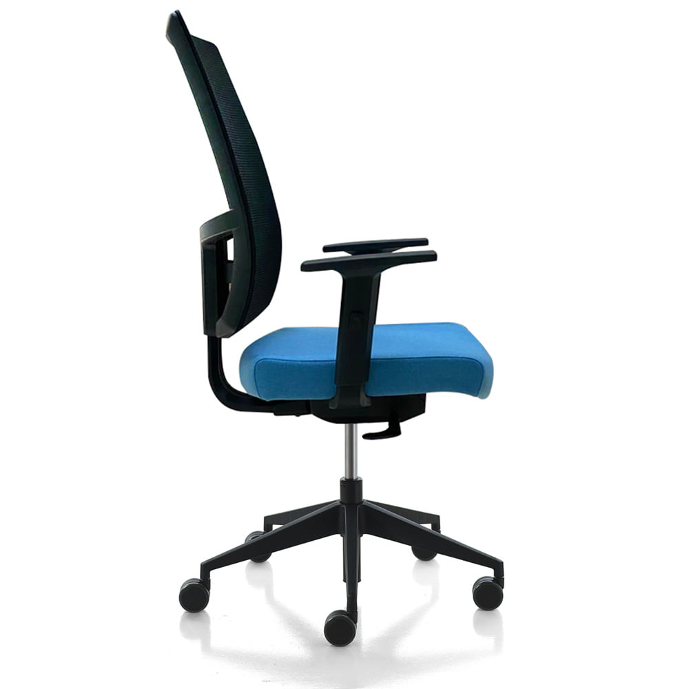 simple office chair with middle hight back and blue seat