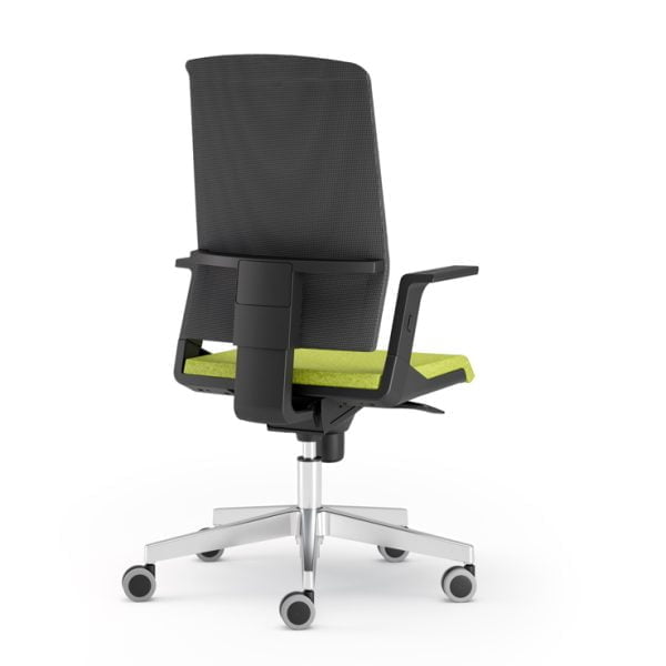 Adjustable height office chair on wheels to cater to individual preferences.
