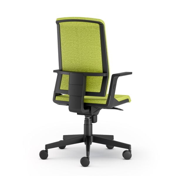 Armrests and cushioned office chair on wheels for added support and comfort.