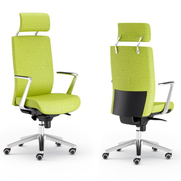 Modern office chair with wheels for easy mobility around the workspace.