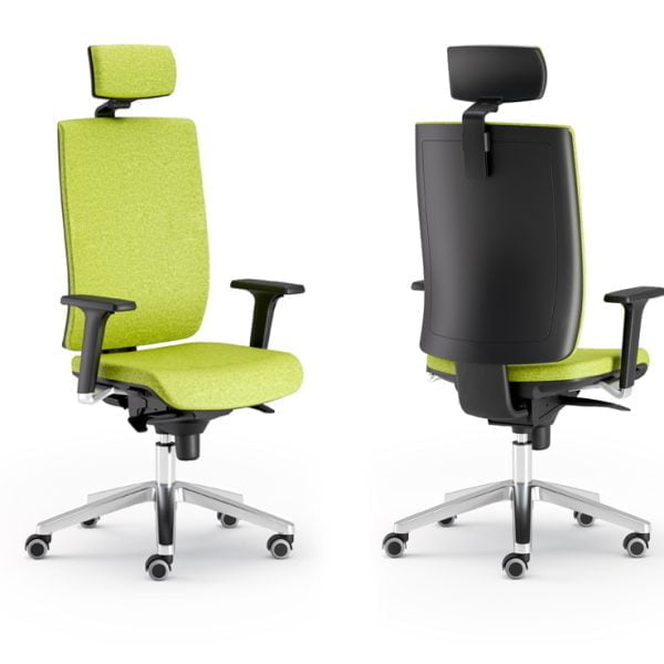 Padded seat and back office chair with smooth-gliding wheels for added comfort.