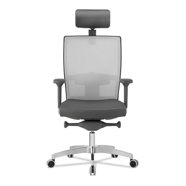 This sleek office chair features a mesh back and adjustable headrest for maximum comfort and support