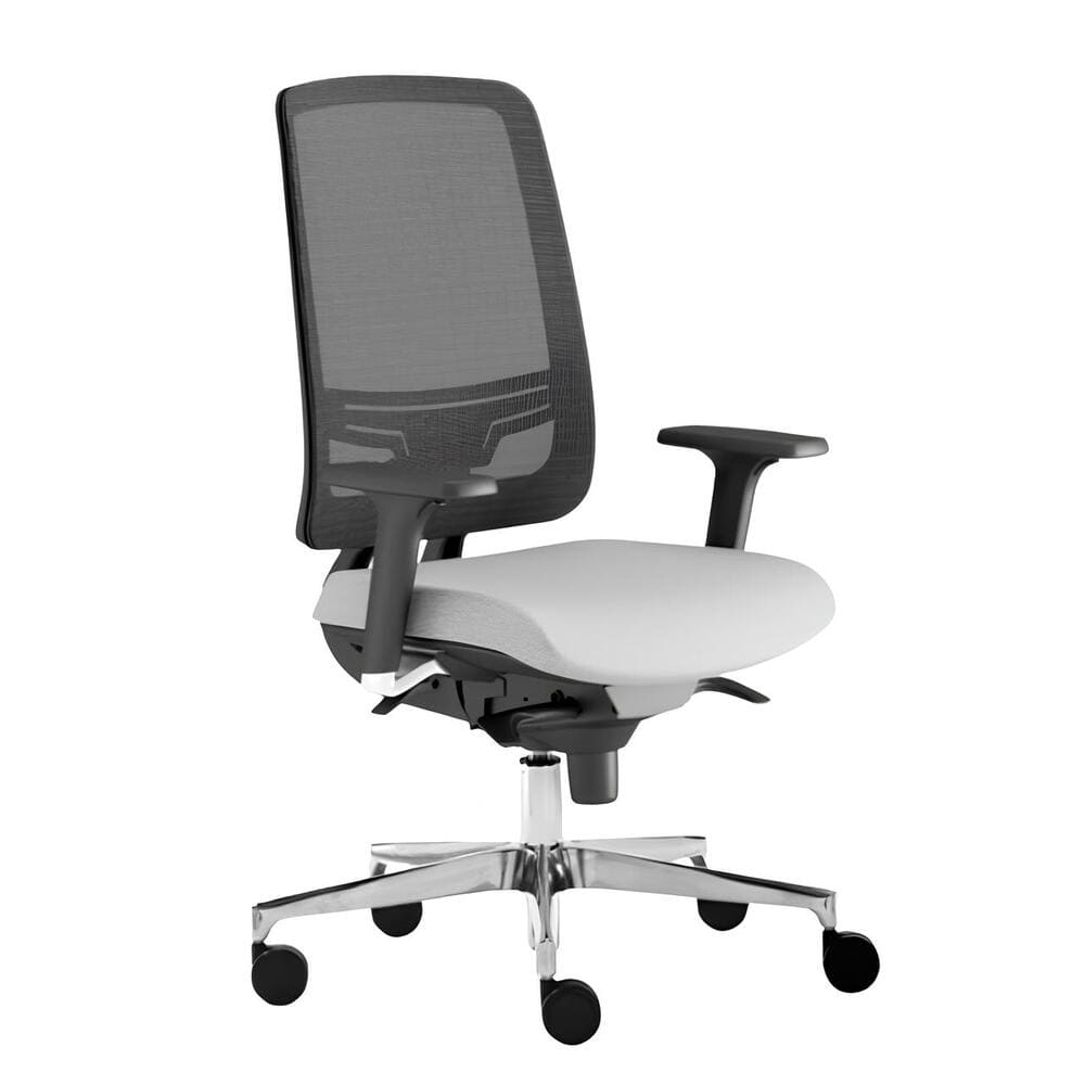 A sleek office chair with a mesh back and cushioned seat for comfort