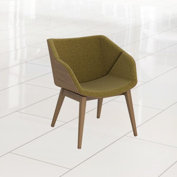 A striking addition to any room, this chair boasts an angular and modern design.