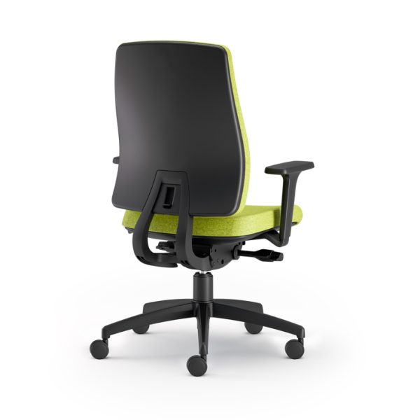 Ergonomic lumbar support office chair on wheels for optimal back comfort.