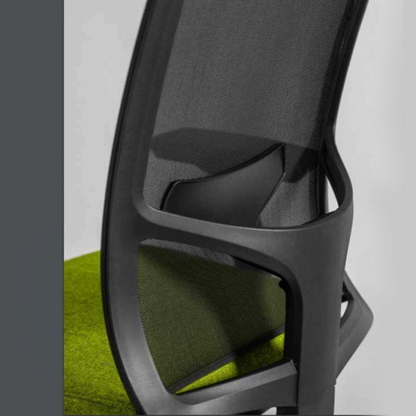 Ergonomic mesh office chair with rolling wheels for breathability.