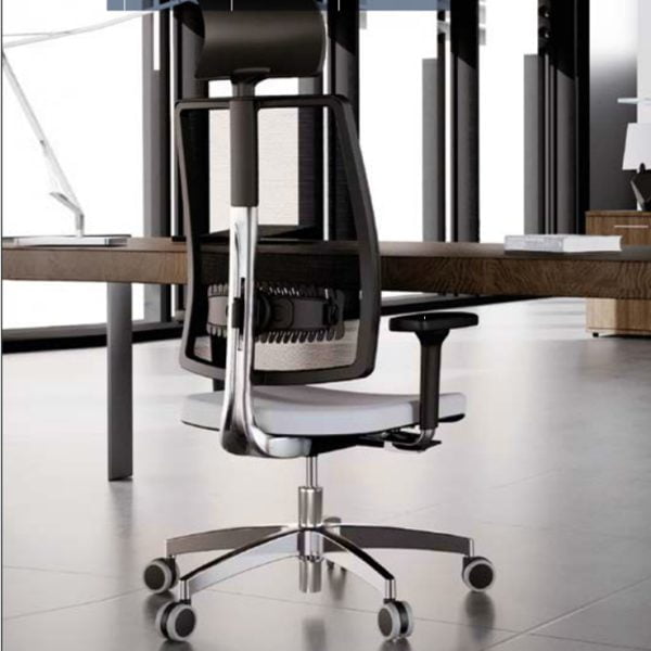 Executive office chair on wheels, perfect for professional settings.