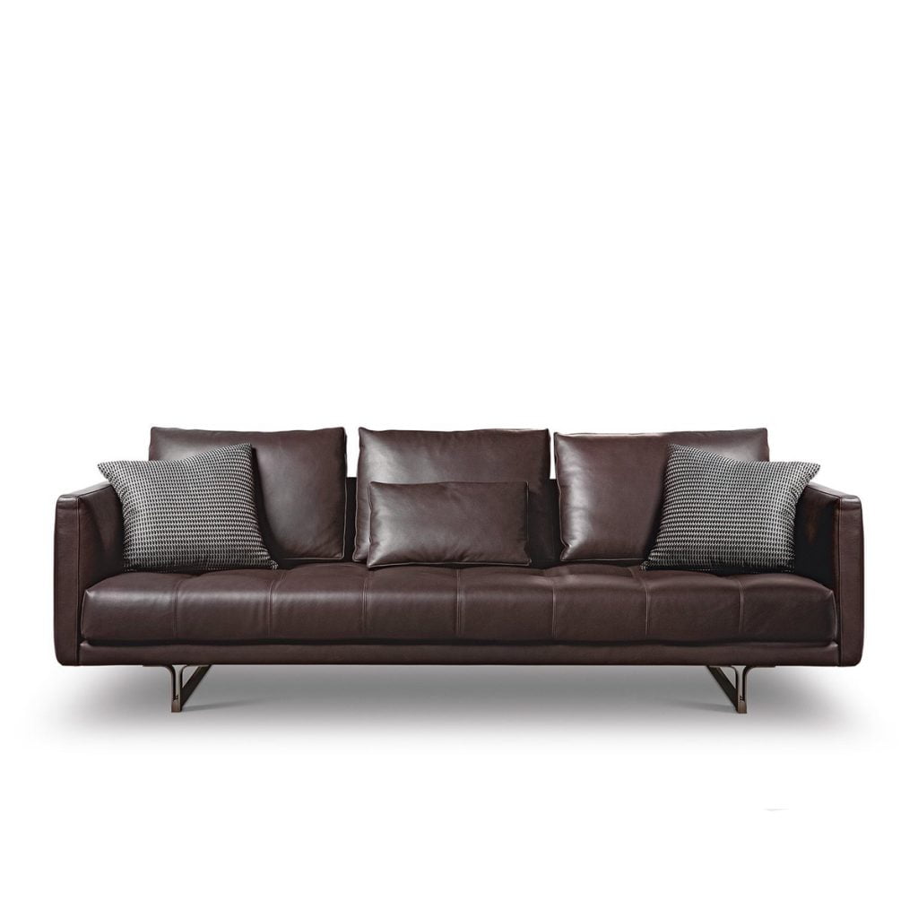 Leather 3 seater sofa with straight lines design