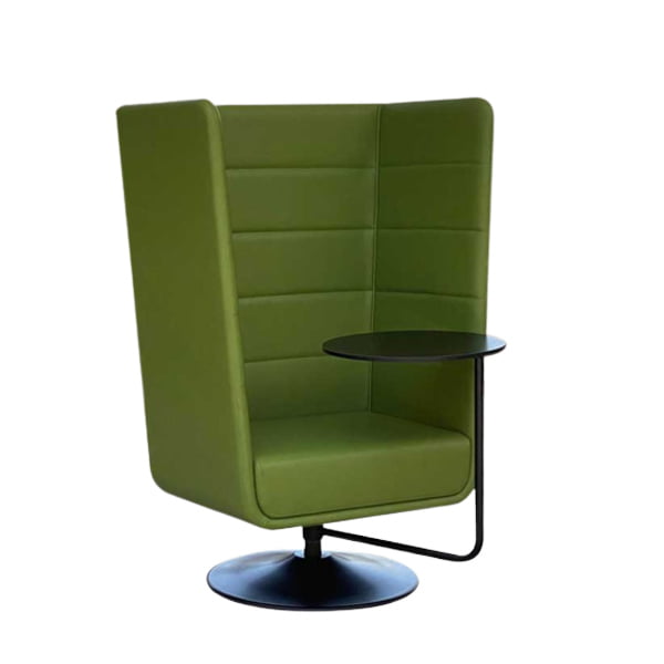 Office privacy chair with integrated tablet or laptop stand
