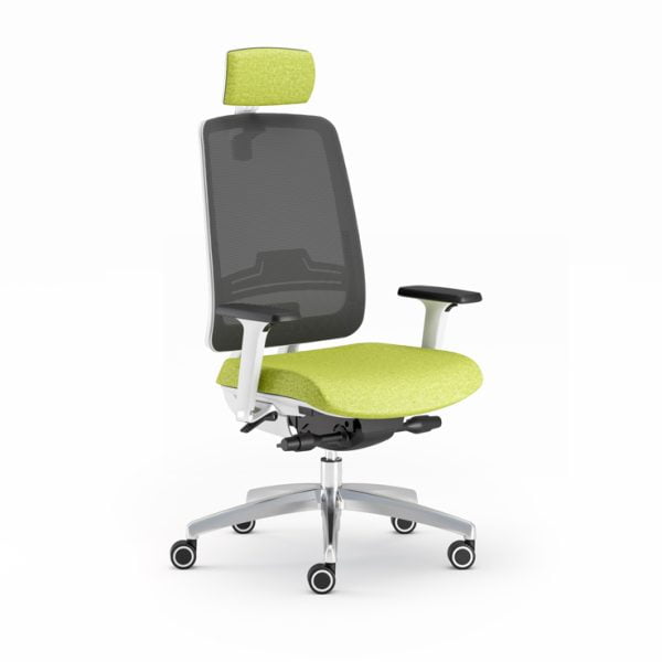 Padded seat and back office chair on wheels, providing plush comfort during long hours of work.