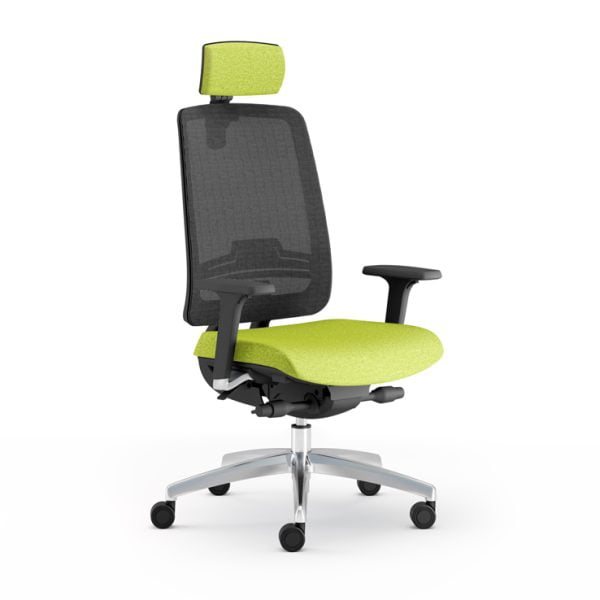 Swivel office chair with wheels, allowing easy movement between workstations.