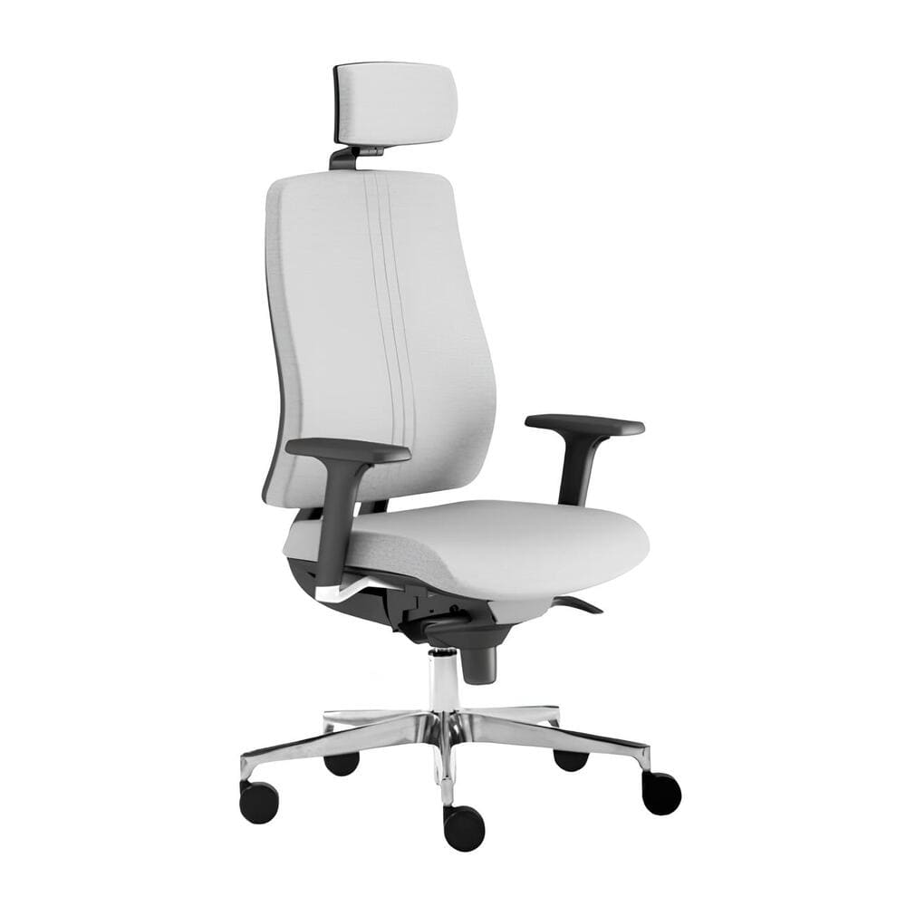 The chair offers lumbar support with its contoured mesh back design.