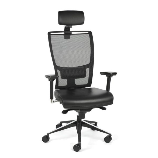 The ergonomic office chair features padded armrests and a cushioned seat for all-day comfort