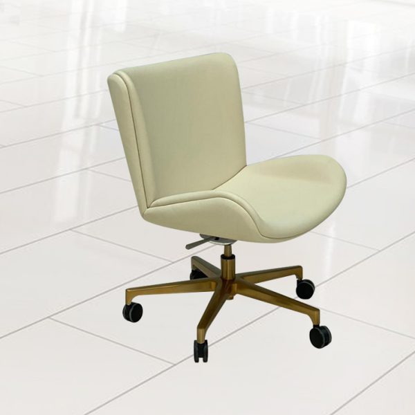 chair, characterized by a rotatable wooden leg base and a curved seat