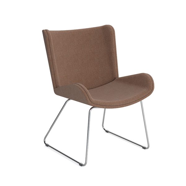 chair's rotatable wooden leg base and curved seat design
