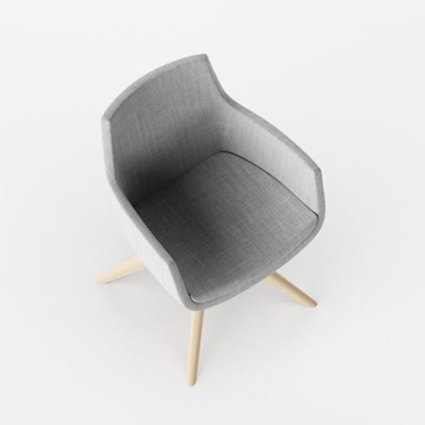 modern armchair, designed with a rounded shape that complements any interior.