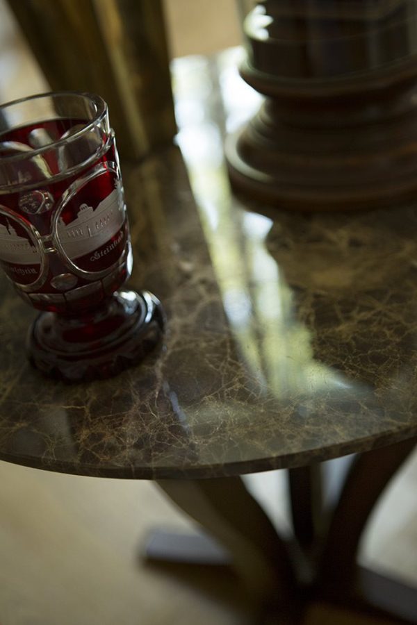 the marble top of the coffee table