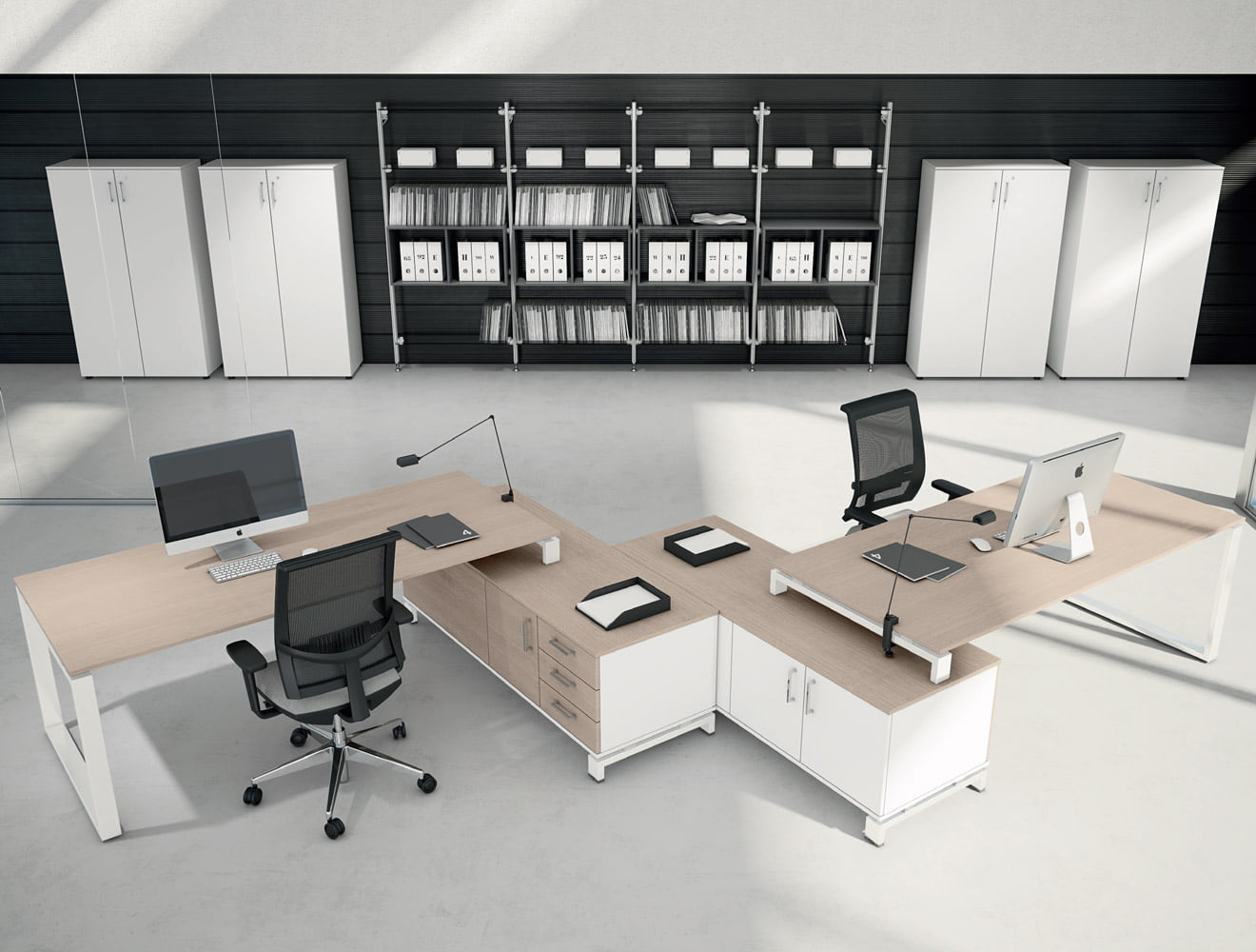 An extra-wide desk that can accommodate multiple monitors and accessories