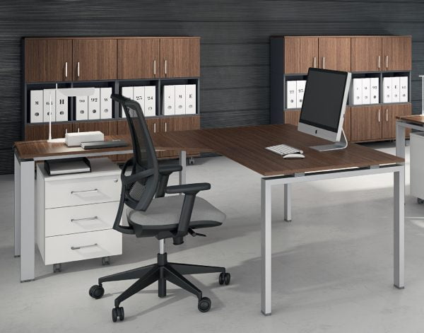 L shaped office desk with wooden top