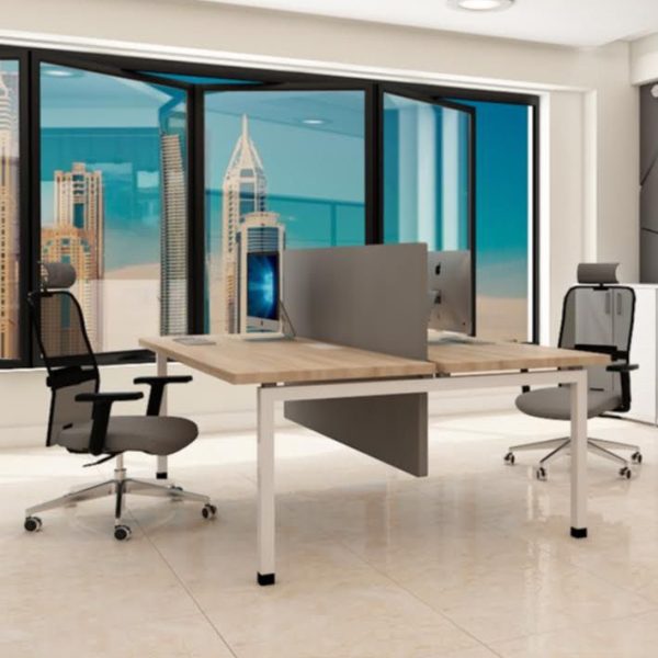 Dual desk configuration for efficient collaboration.