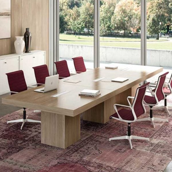large square meeting table with a thick tabletop that exudes a strong and rich aesthetic.