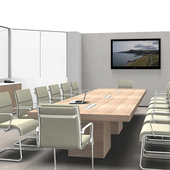 thick tabletop meeting table, that lends an air of strength and elegance.