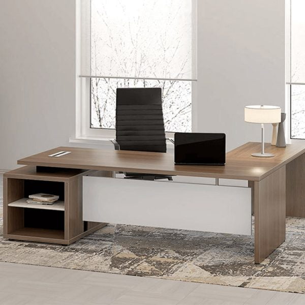 An ergonomic office desk designed for managers, promoting comfort and productivity