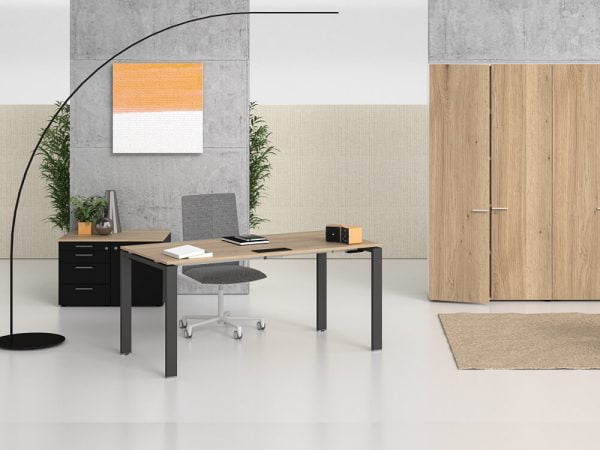 An executive wood-top office desk, combining sophistication and functionality for managers.