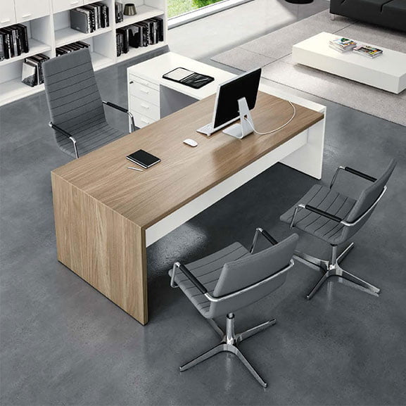 An office desk with built-in cable management, ensuring a tidy and organized workspace for managers