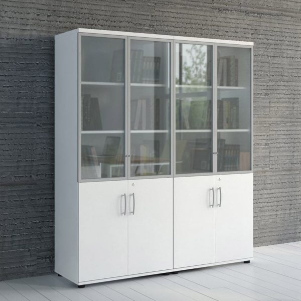 Storage cabinet with glass shutters