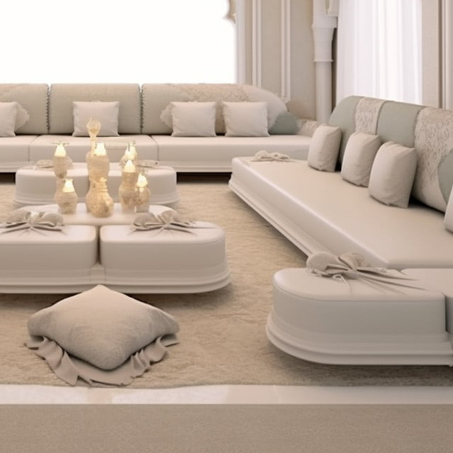 Traditional majlis seating with long continue sofa
