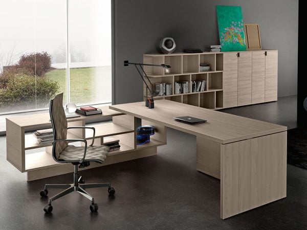 intelligently designed office desk that promotes focus and efficiency for managers.