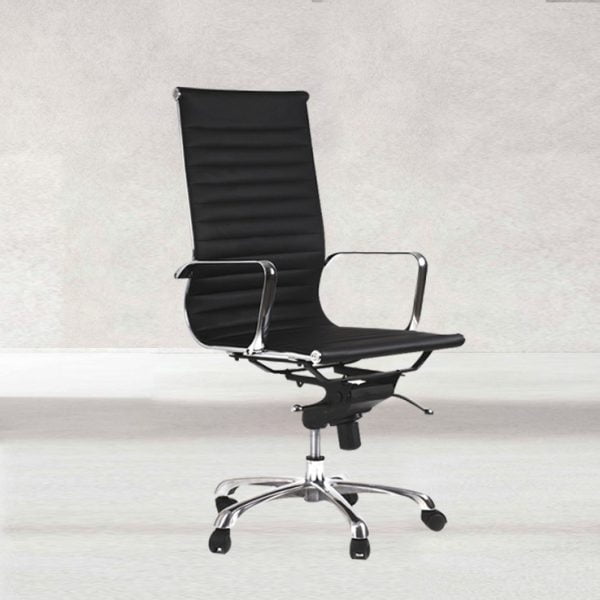 Contemporary office meeting chair featuring sturdy wheels, allowing for easy reconfiguration of the meeting space.