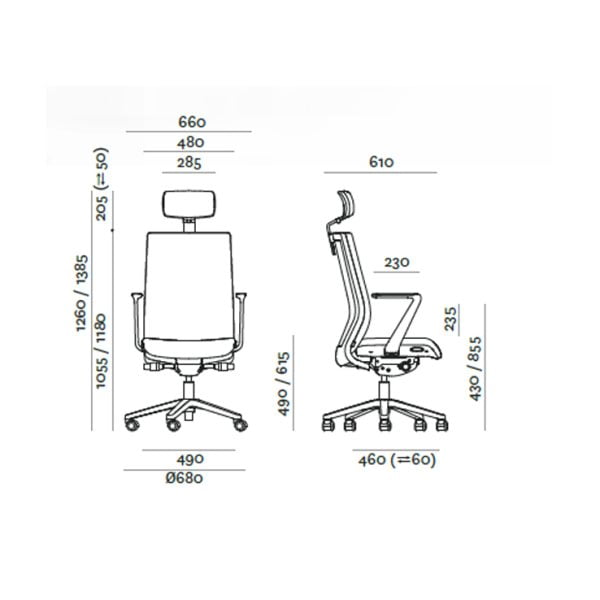 The chair with headrest with dimensions