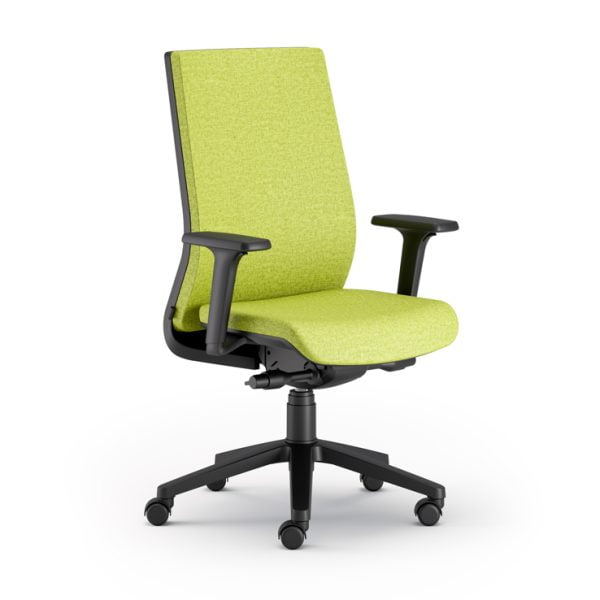 office chair designed with supportive features and smooth-rolling wheels.