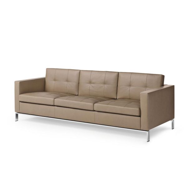 Light leather sofa on chrome legs