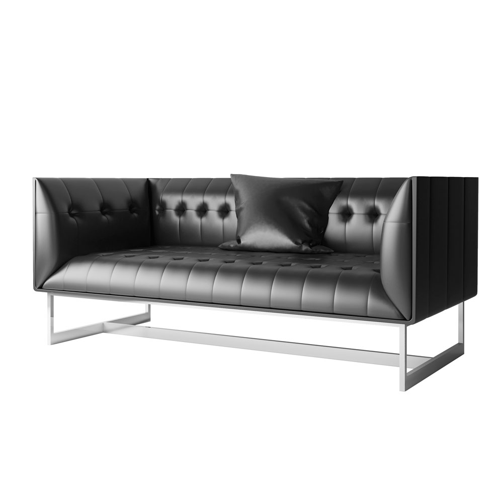 captivating low-back capitone sofa, designed with modern metal legs for a seamless fusion of elegance and comfort.