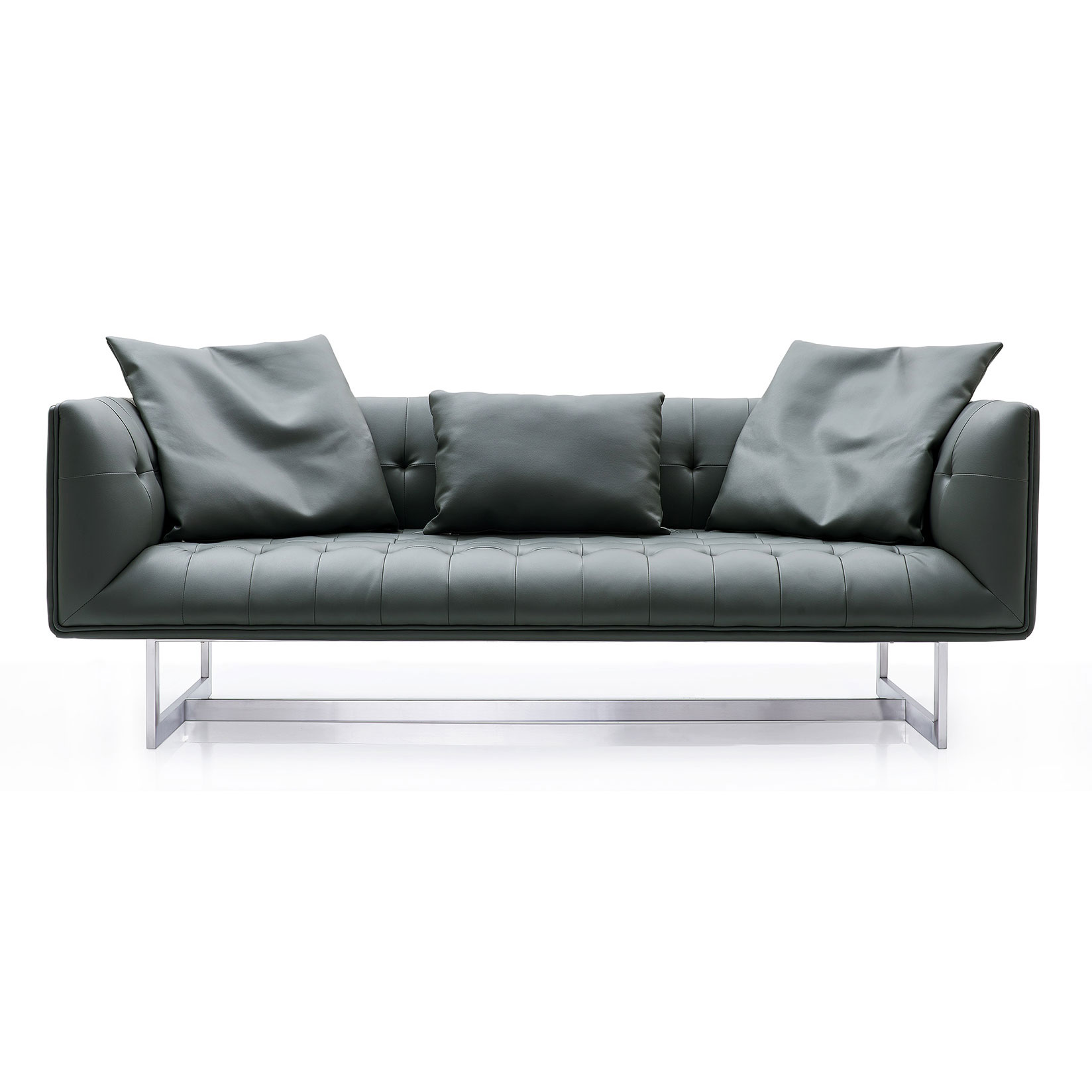 low-back capitone sofa stands on modern metal legs to complement any interior