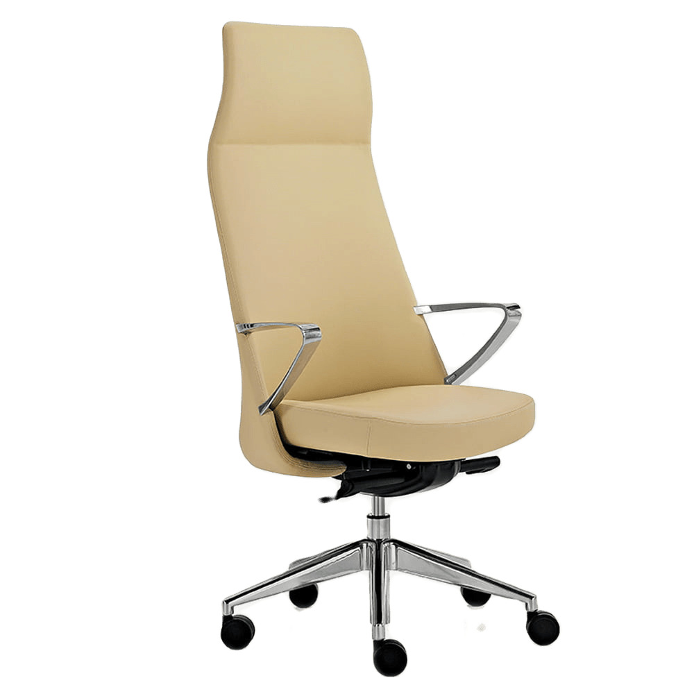 Executive chair with a high-back-on wheels in beige leather