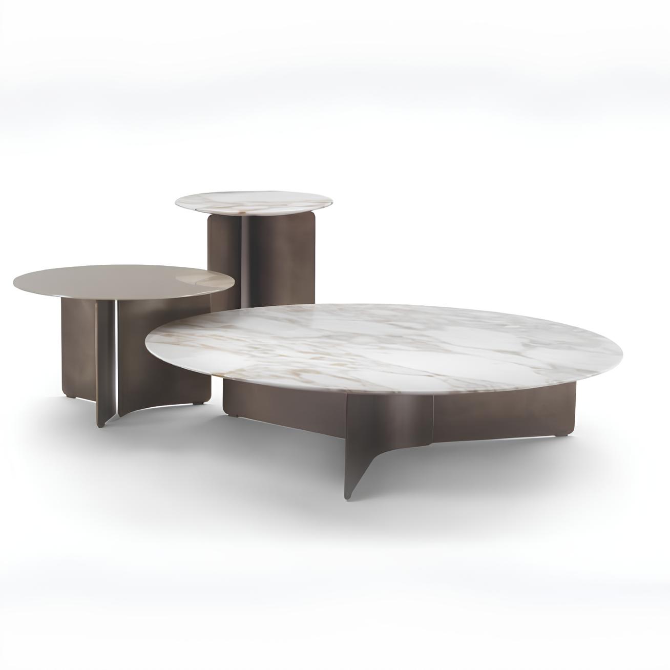 Set of tree coffee tables with white marble top