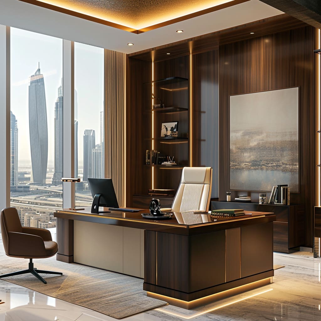 A top-tier boss office that combines cutting-edge technology with stylish aesthetics.