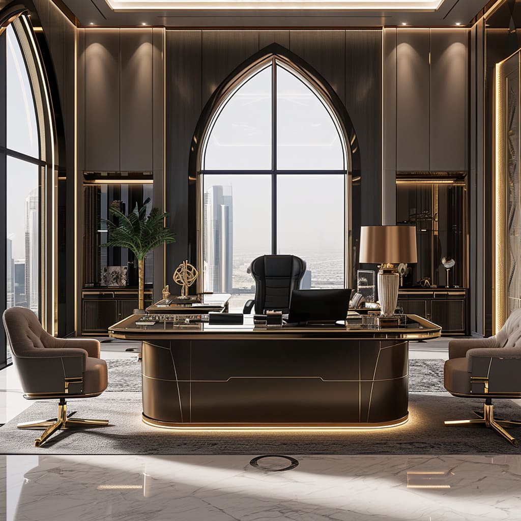 CEO office in Dubai with a modern Arabic design that embodies luxury and sophistication.