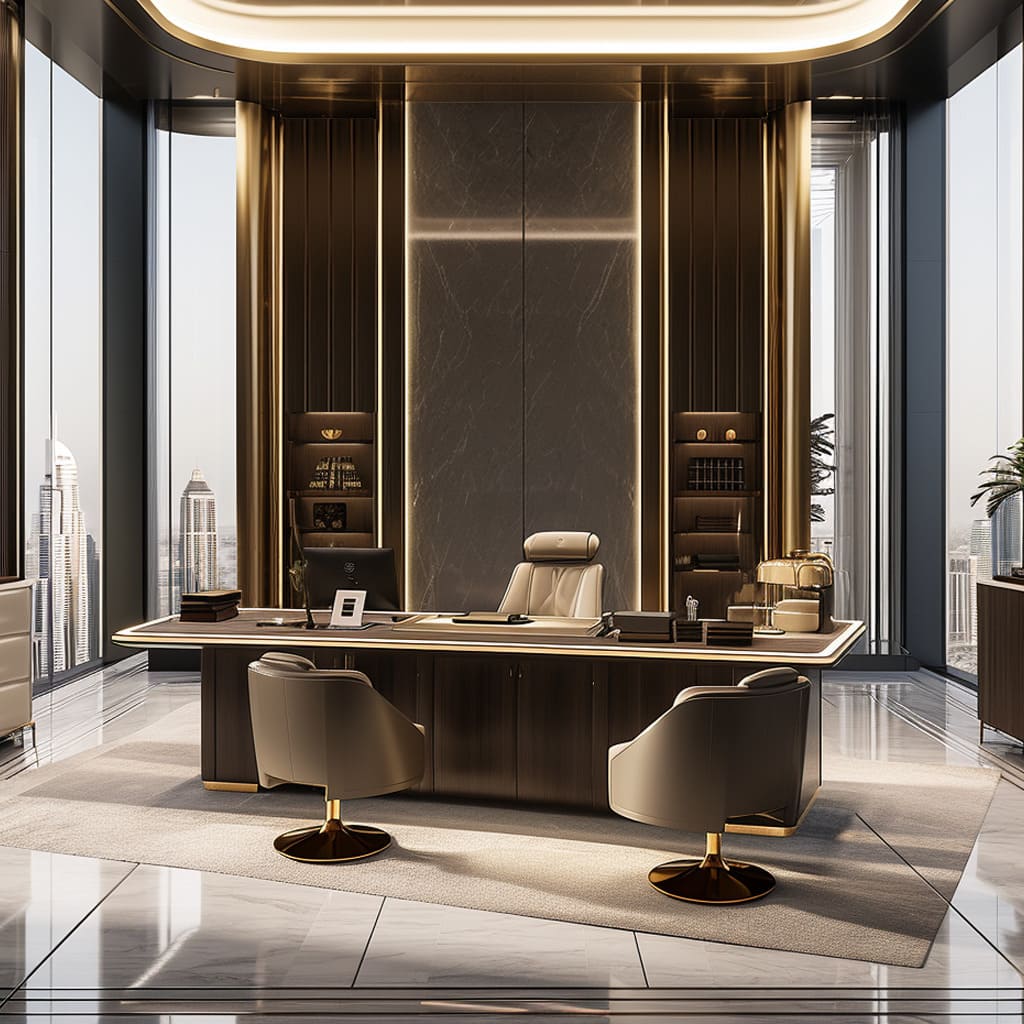 The opulence of a contemporary workspace, designed for success.