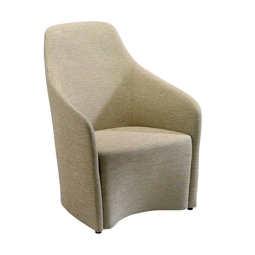 An upholstered with soft fabrics armchair