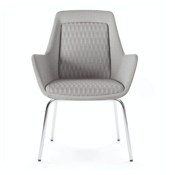 Comfortable grey chair with a quilted fabric design