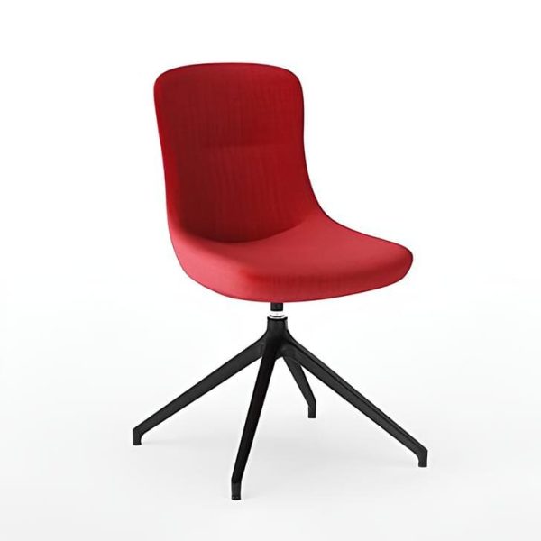 Ergonomic design with a bold red fabric.
