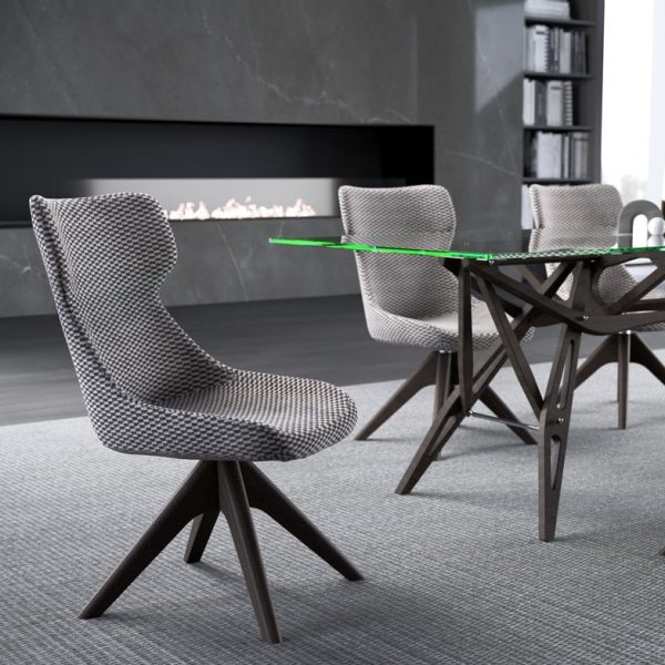 Light grey fabric chair with a modern twist