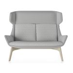 Stylish lounge with a unique fabric pattern.